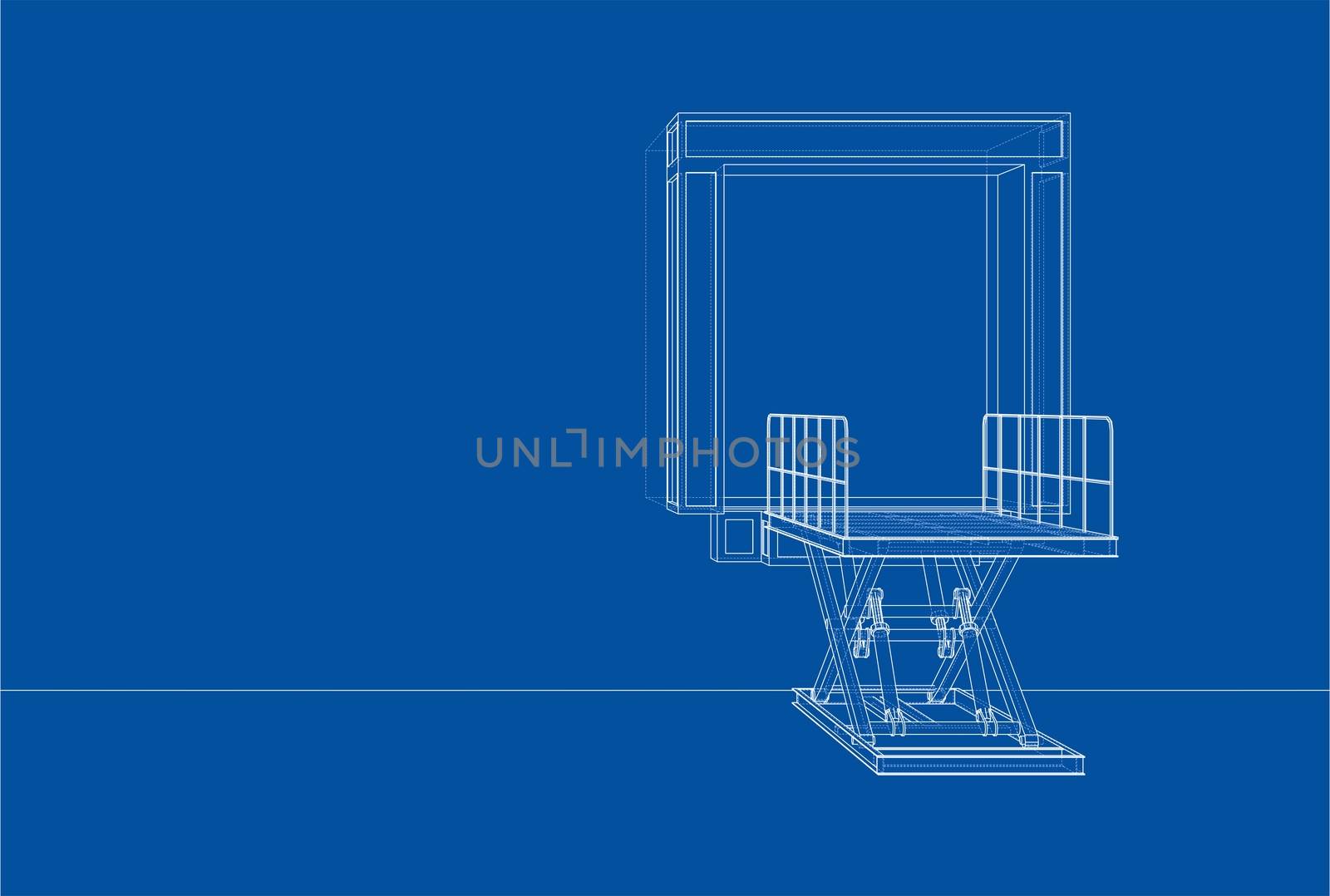 Dock leveler concept. 3d illustration. Wire-frame style