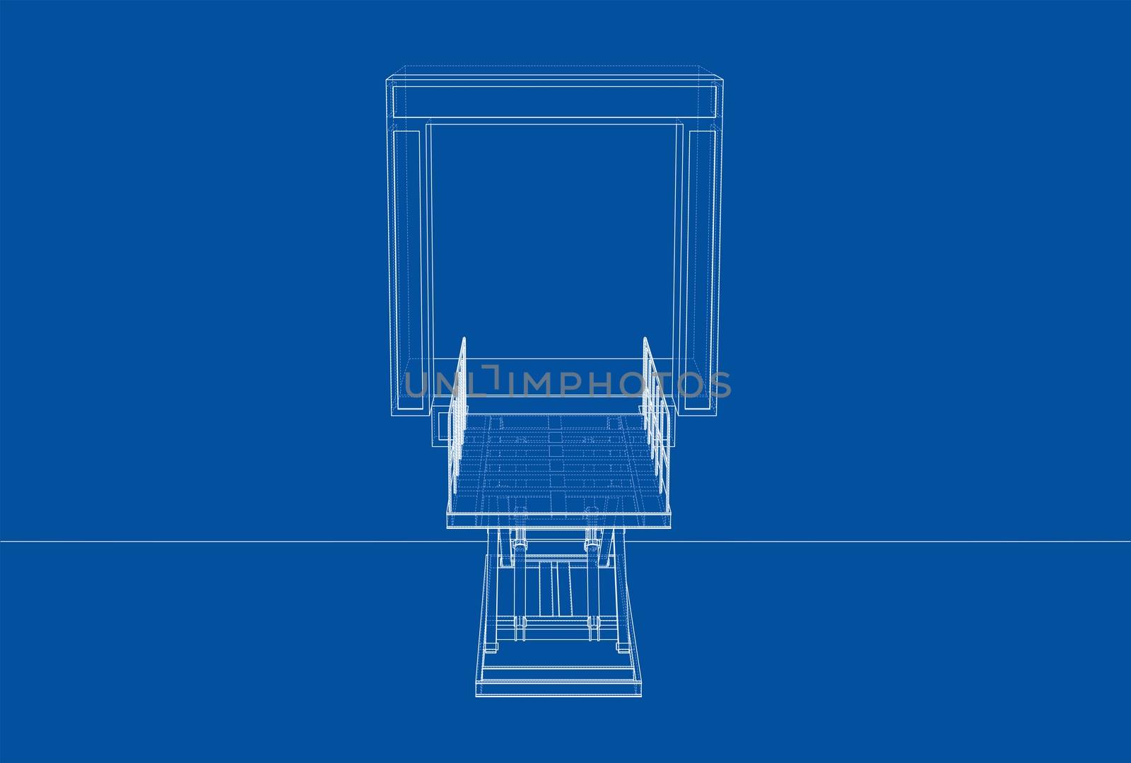 Dock leveler concept. 3d illustration. Wire-frame style