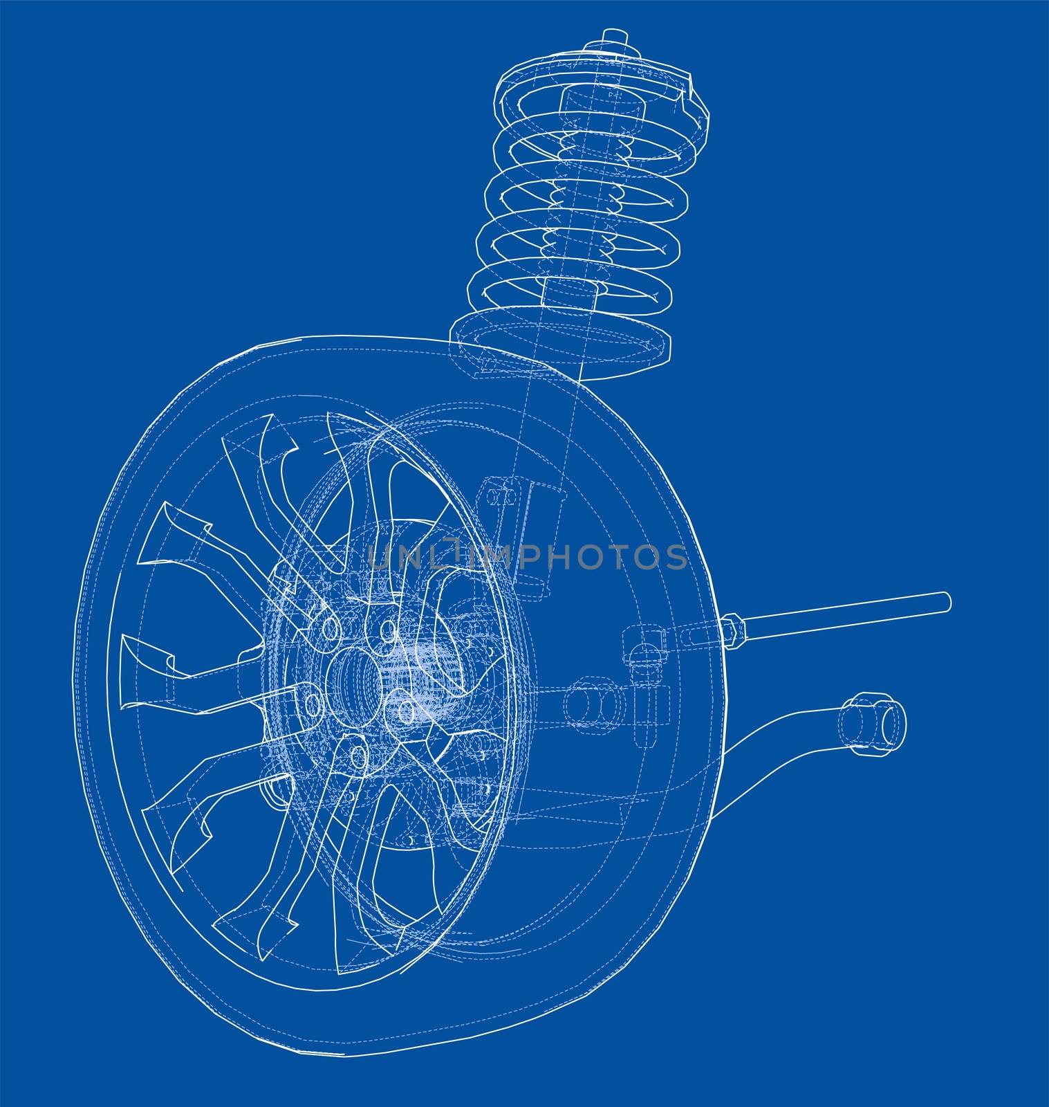 Car suspension with wheel tire and shock absorber by cherezoff