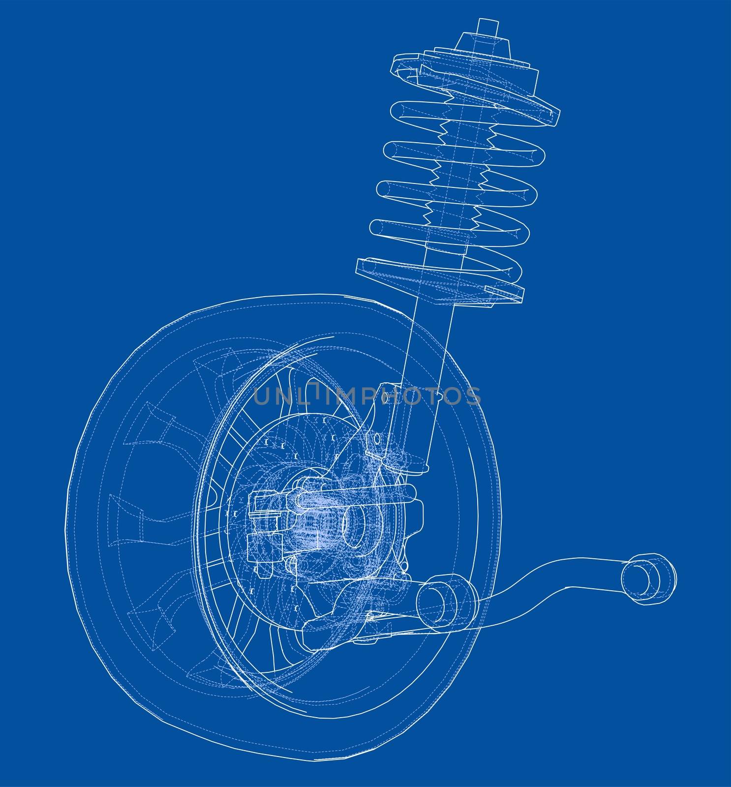 Car suspension with wheel tire and shock absorber by cherezoff