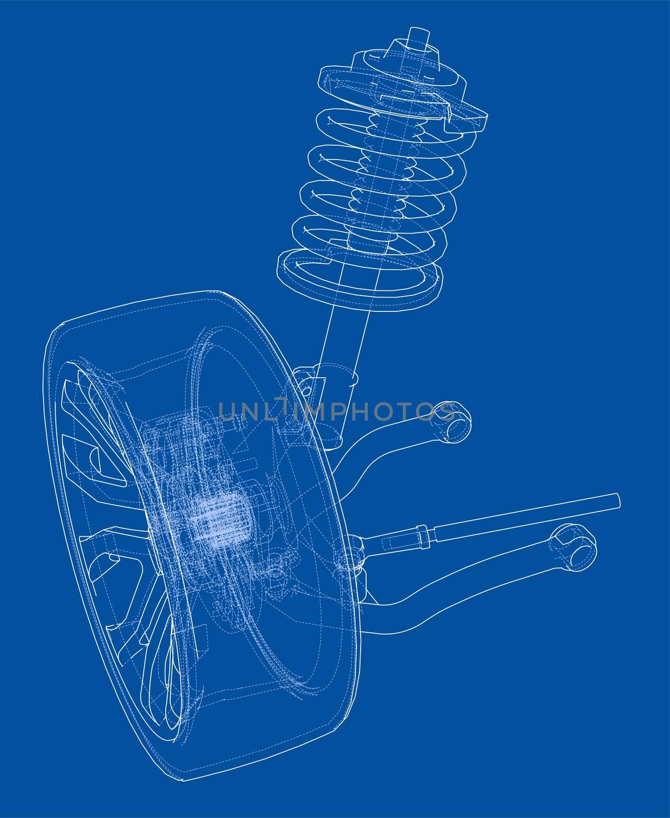 Car suspension with wheel tire and shock absorber by cherezoff