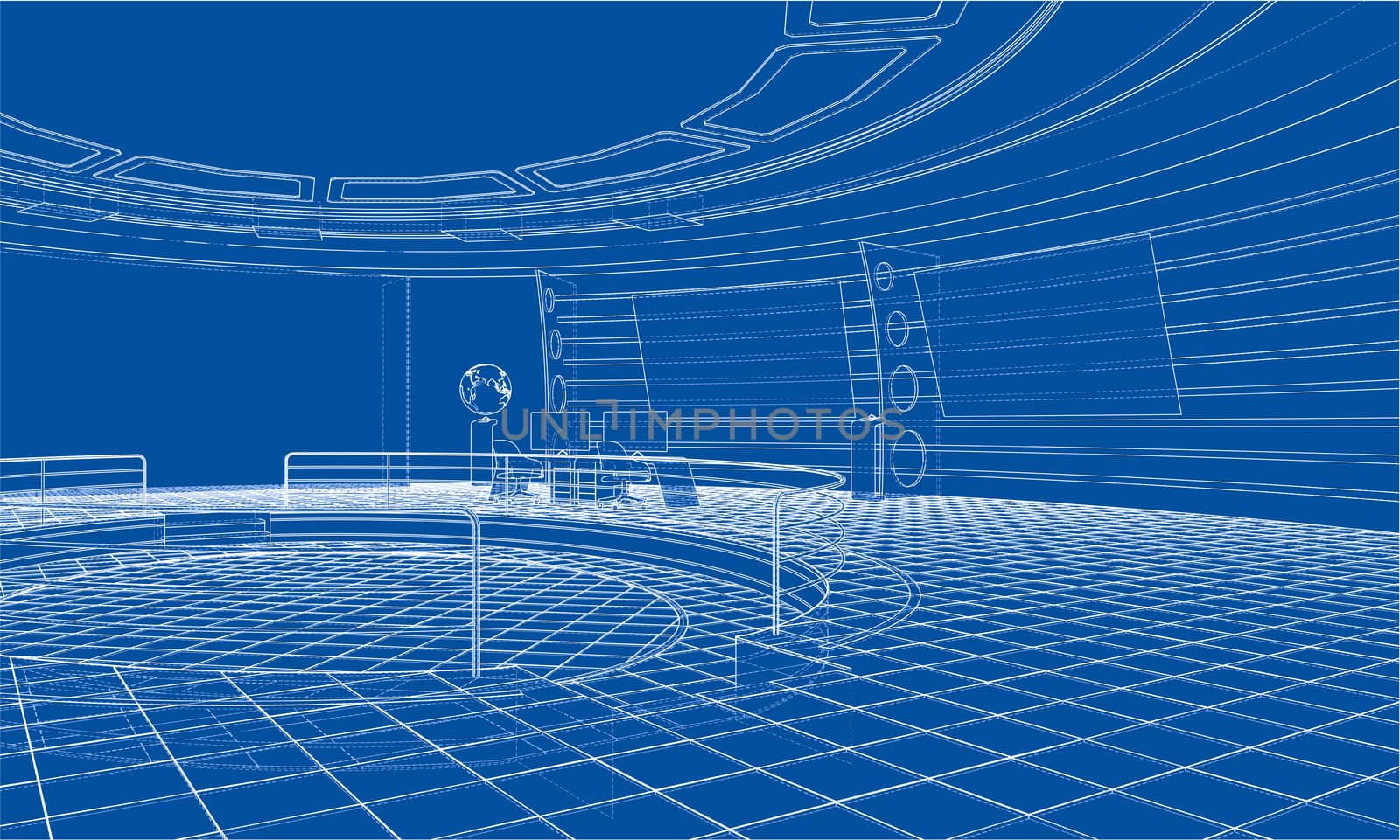 3D outline interior. 3d illustration. Wire-frame style