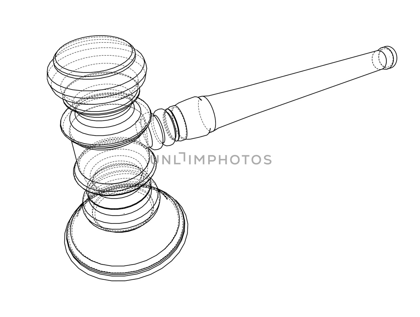 3D outline gavel. 3d illustration. Wire-frame style