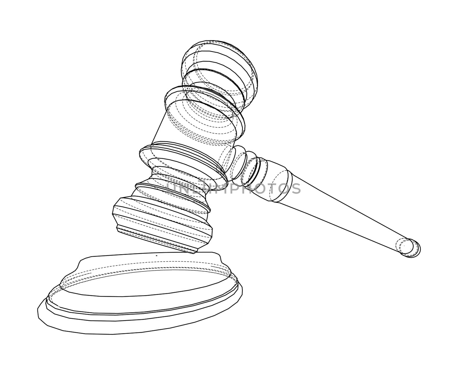 3D outline gavel. 3d illustration. Wire-frame style