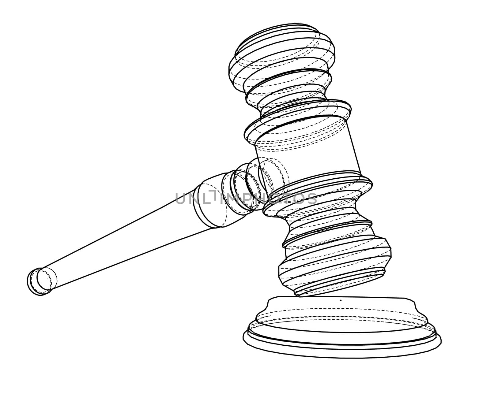 3D outline gavel. 3d illustration. Wire-frame style