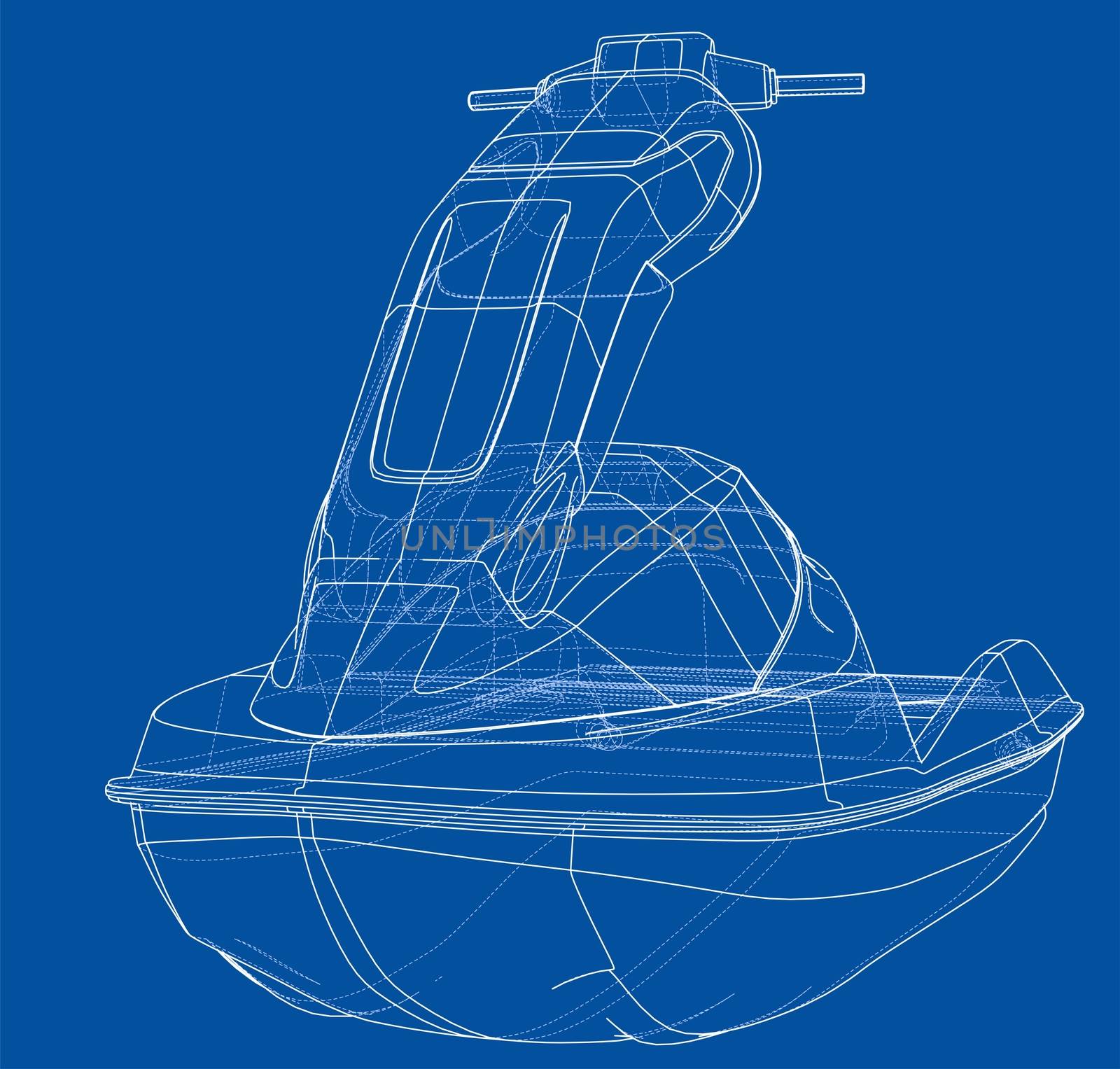 Jet ski sketch. 3d illustration. Wire-frame style