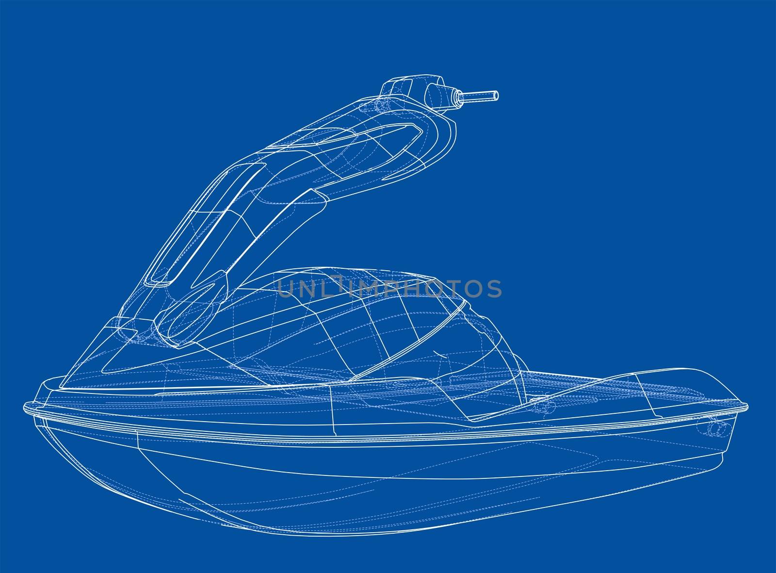 Jet ski sketch. 3d illustration. Wire-frame style