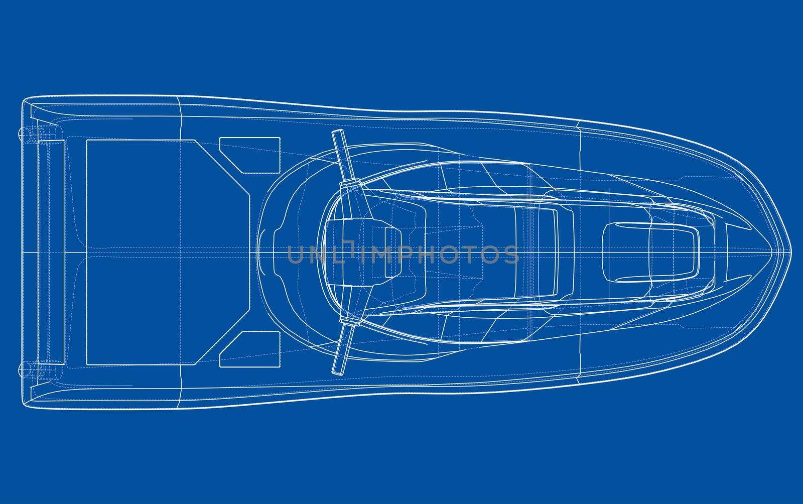 Jet ski sketch. 3d illustration. Wire-frame style