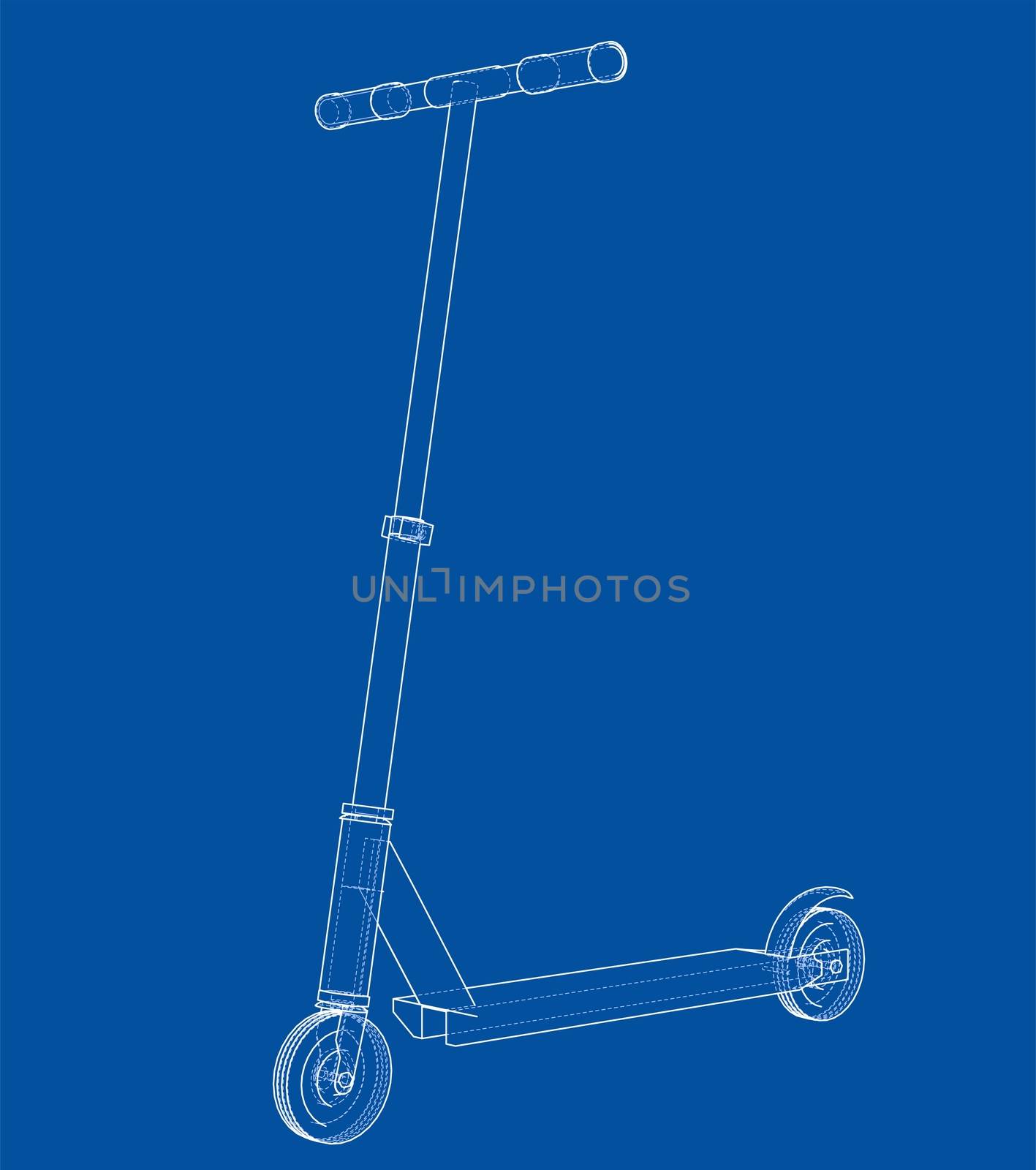 Kick scooter outline. 3d illustration by cherezoff