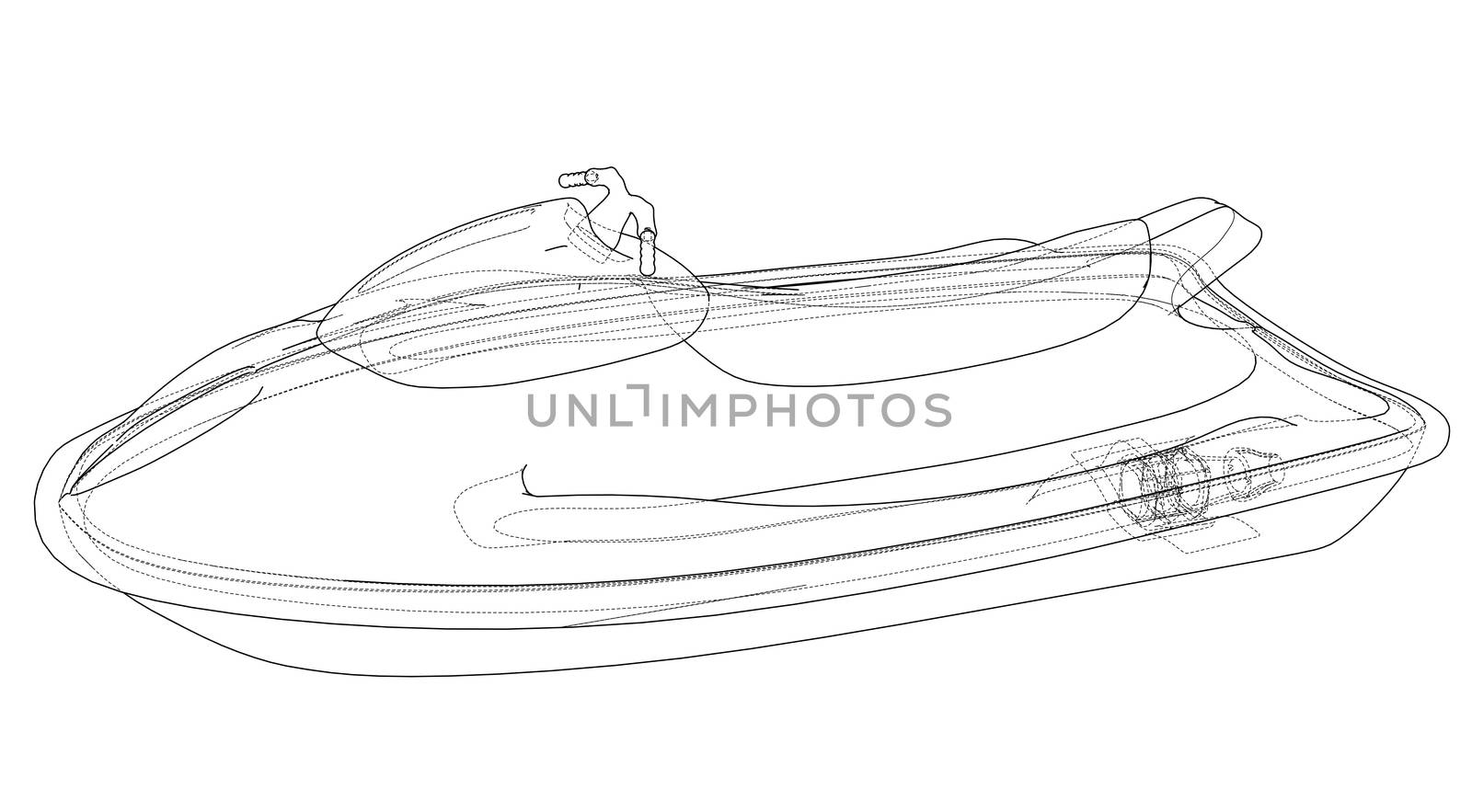 Jet ski sketch. 3d illustration. Wire-frame style