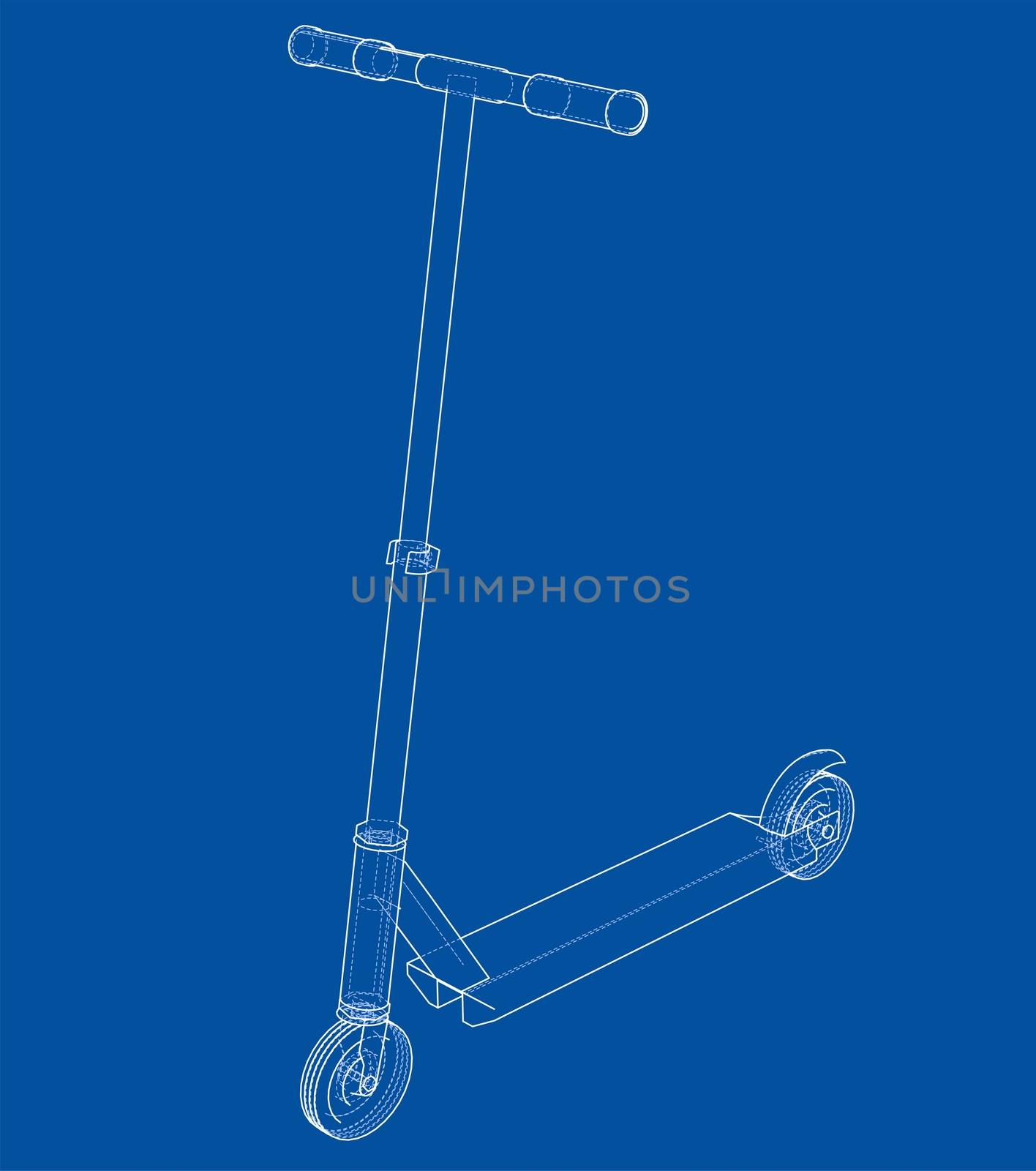 Kick scooter outline. 3d illustration by cherezoff