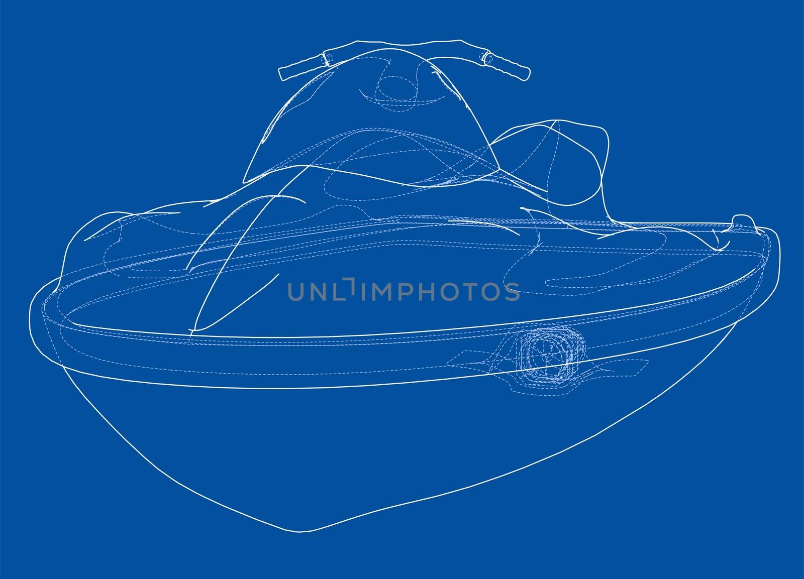 Jet ski sketch. 3d illustration. Wire-frame style