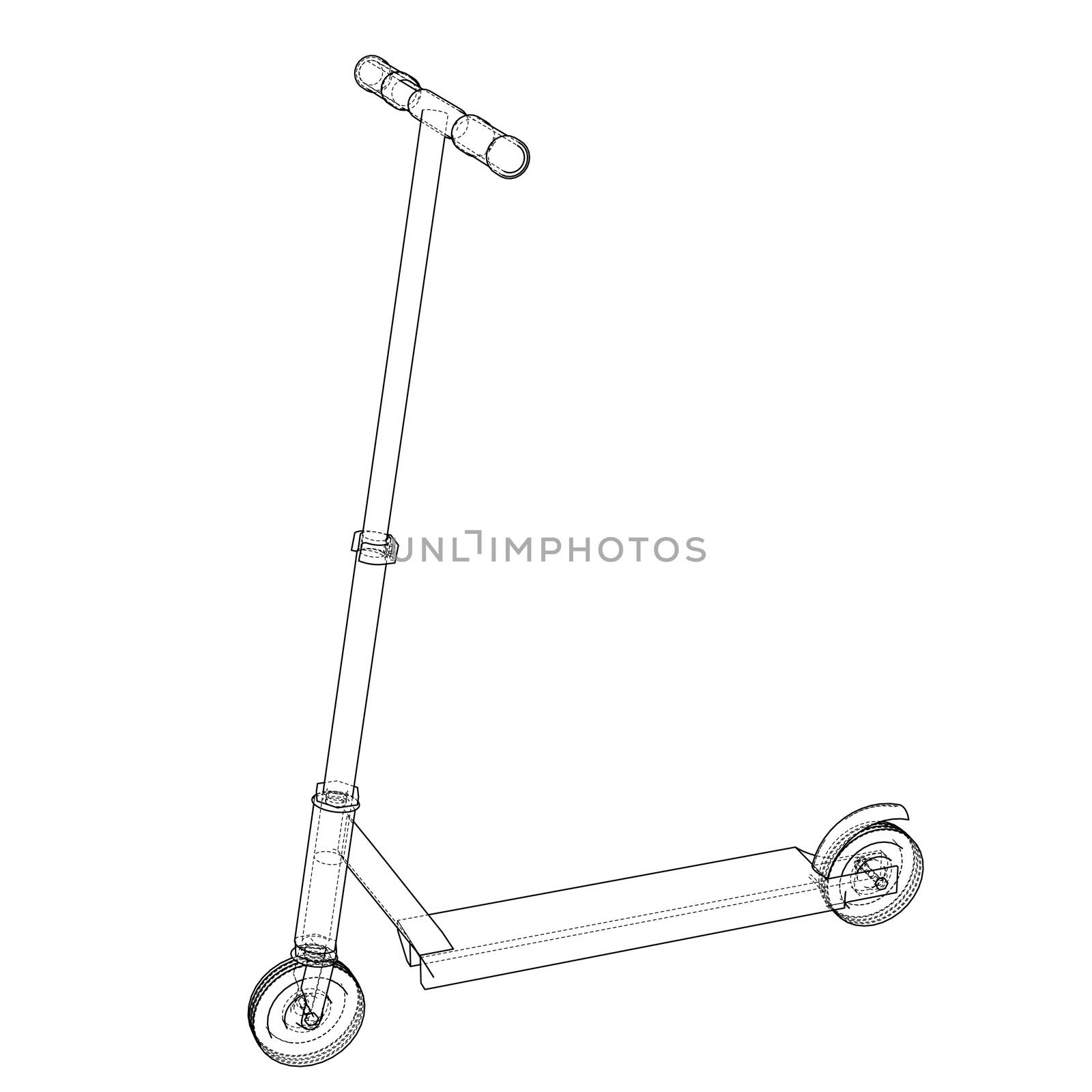 Kick scooter outline. 3d illustration. Wire-frame style