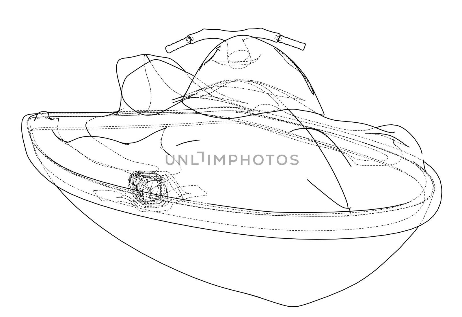 Jet ski sketch. 3d illustration. Wire-frame style