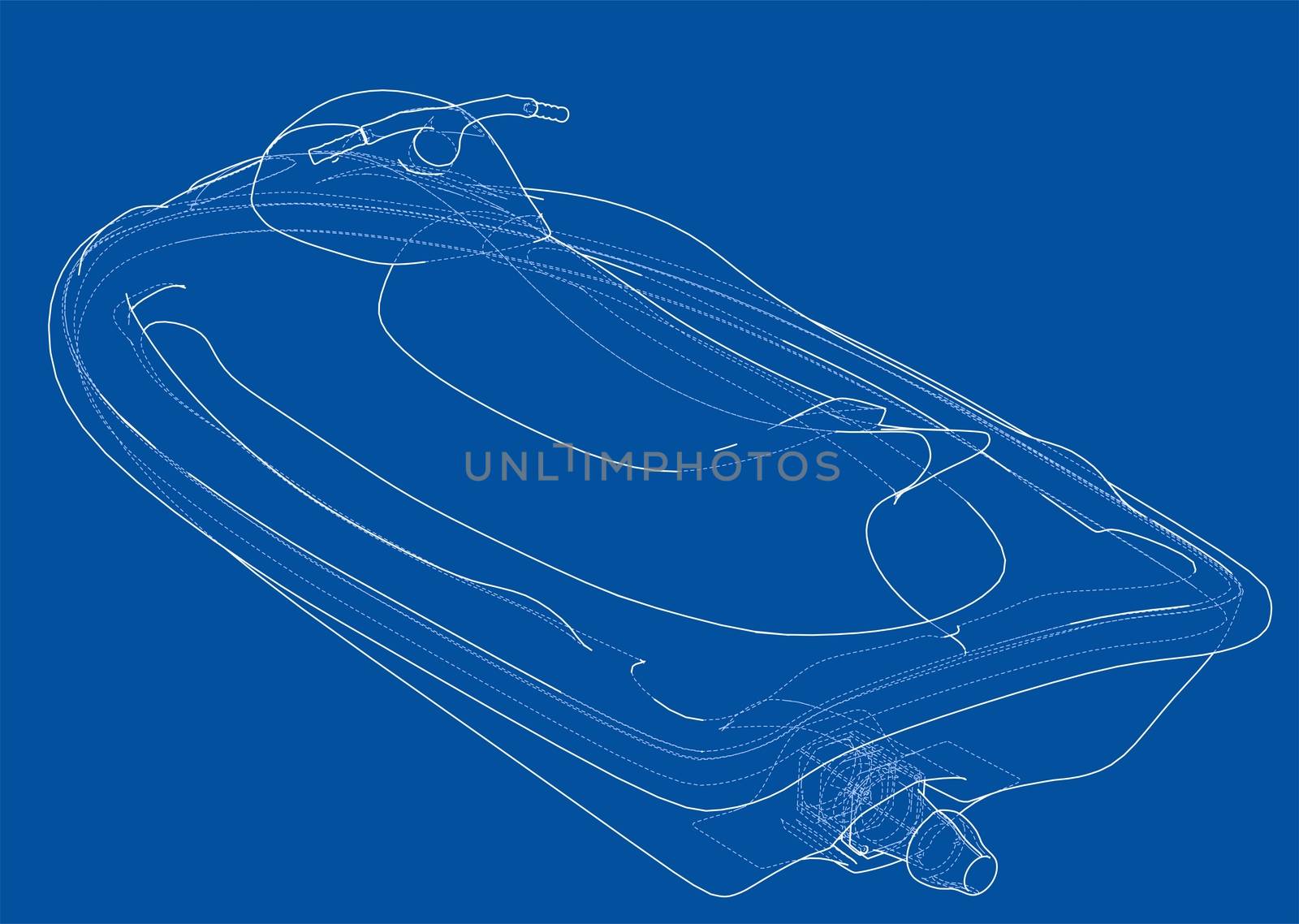 Jet ski sketch. 3d illustration. Wire-frame style