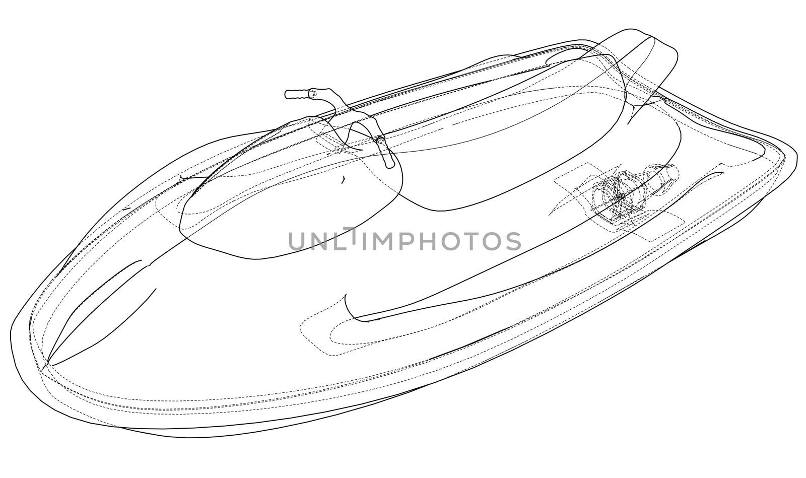 Jet ski sketch. 3d illustration. Wire-frame style