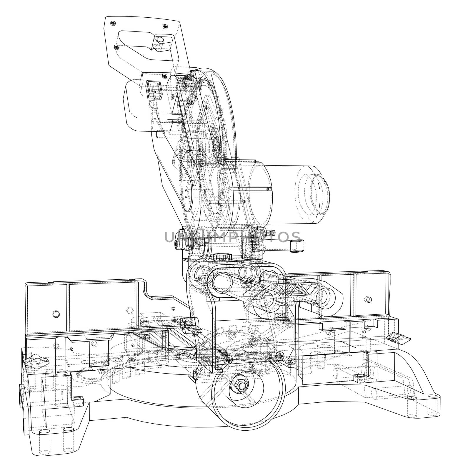 Mitre saw blade concept. 3d illustration. Wire-frame style