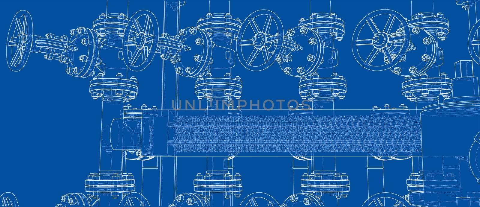 Sketch of industrial equipment. 3d illustration by cherezoff