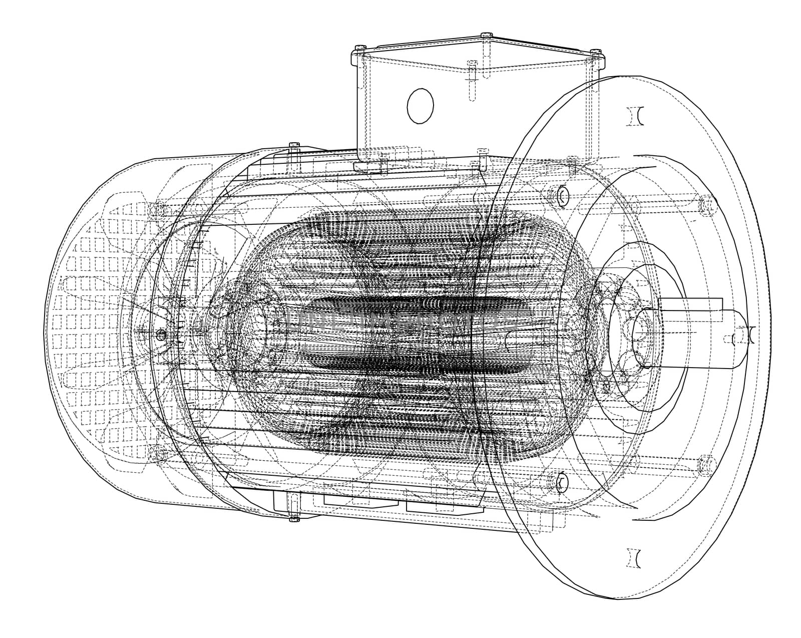 Electric motor sketch. 3d illustration by cherezoff