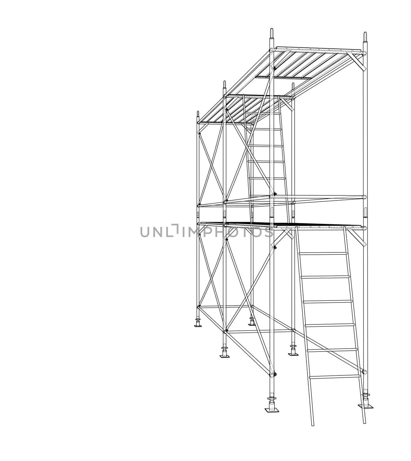 3D outline scaffold. 3d illustration. Wire-frame style