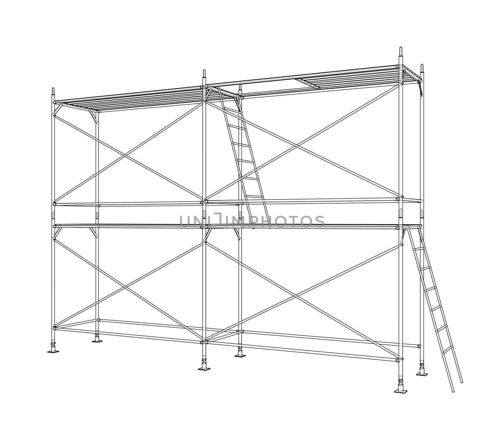 3D outline scaffold. 3d illustration. Wire-frame style