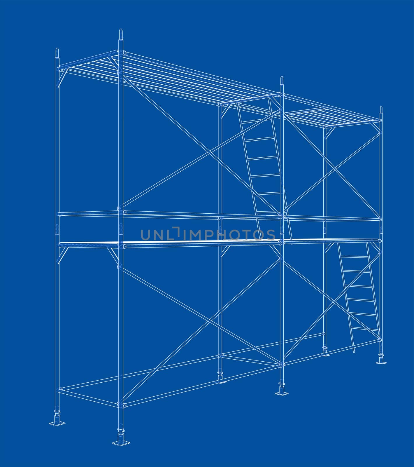 3D outline scaffold. 3d illustration. Wire-frame style