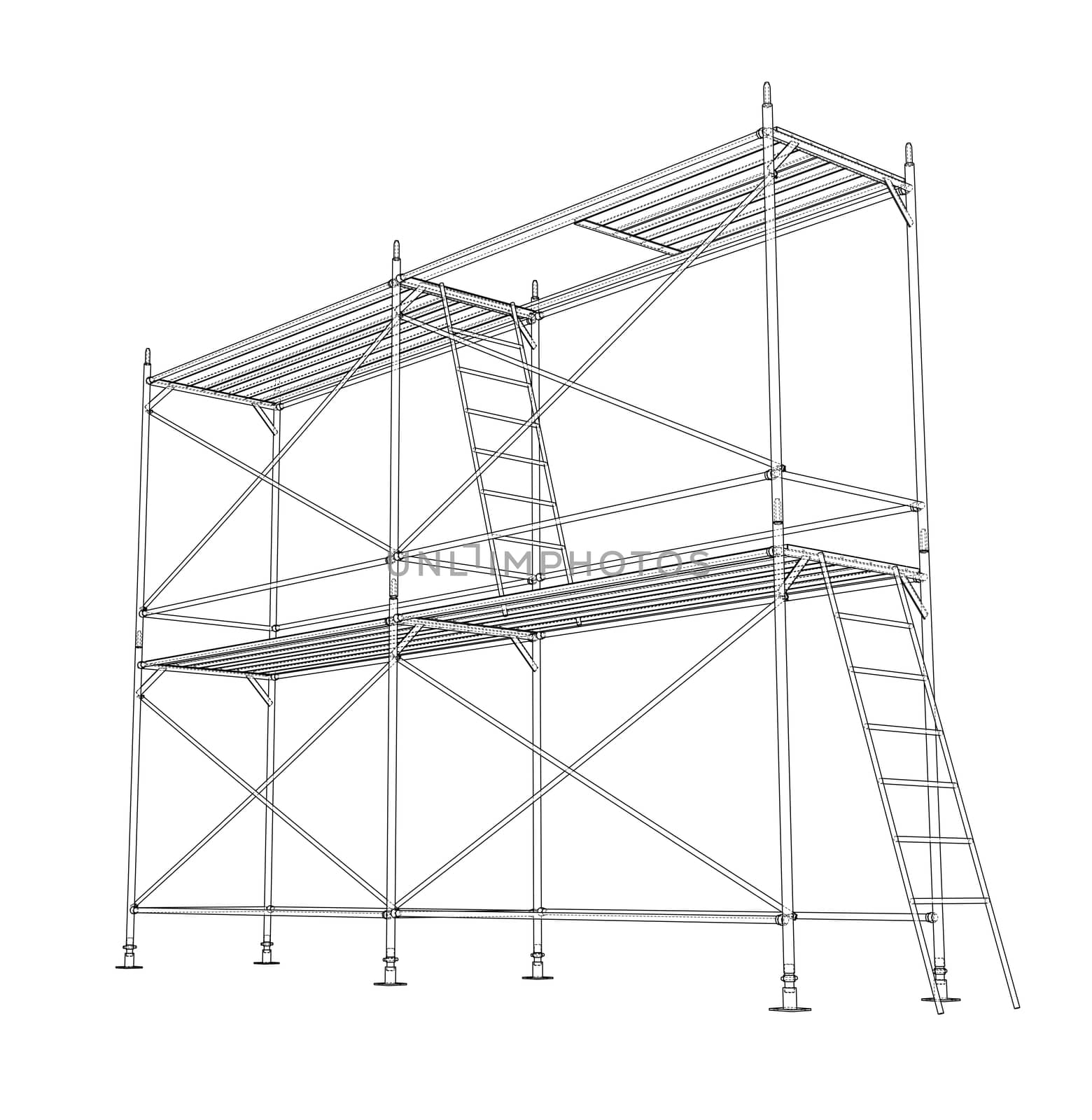 3D outline scaffold. 3d illustration. Wire-frame style