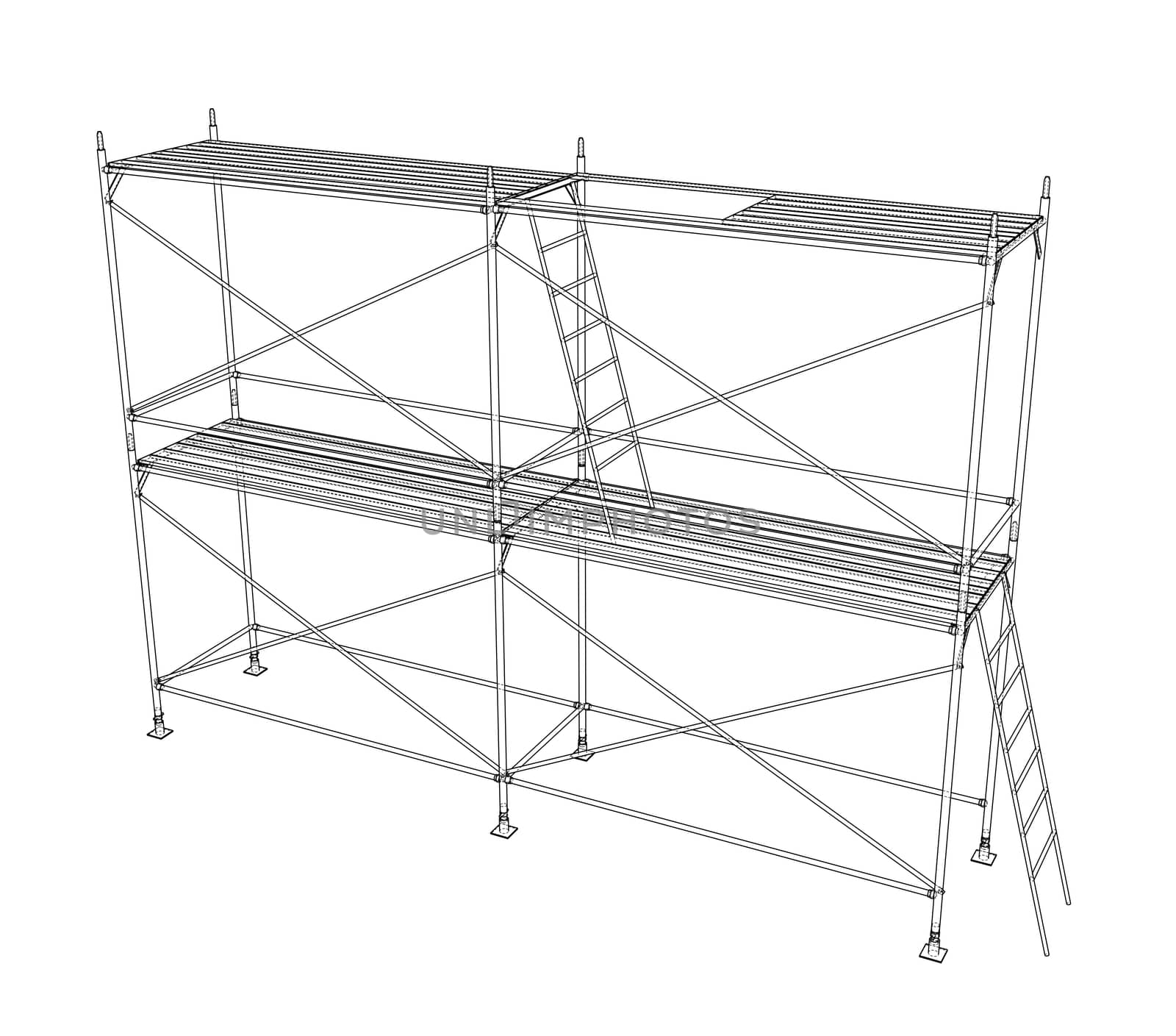 3D outline scaffold. 3d illustration. Wire-frame style