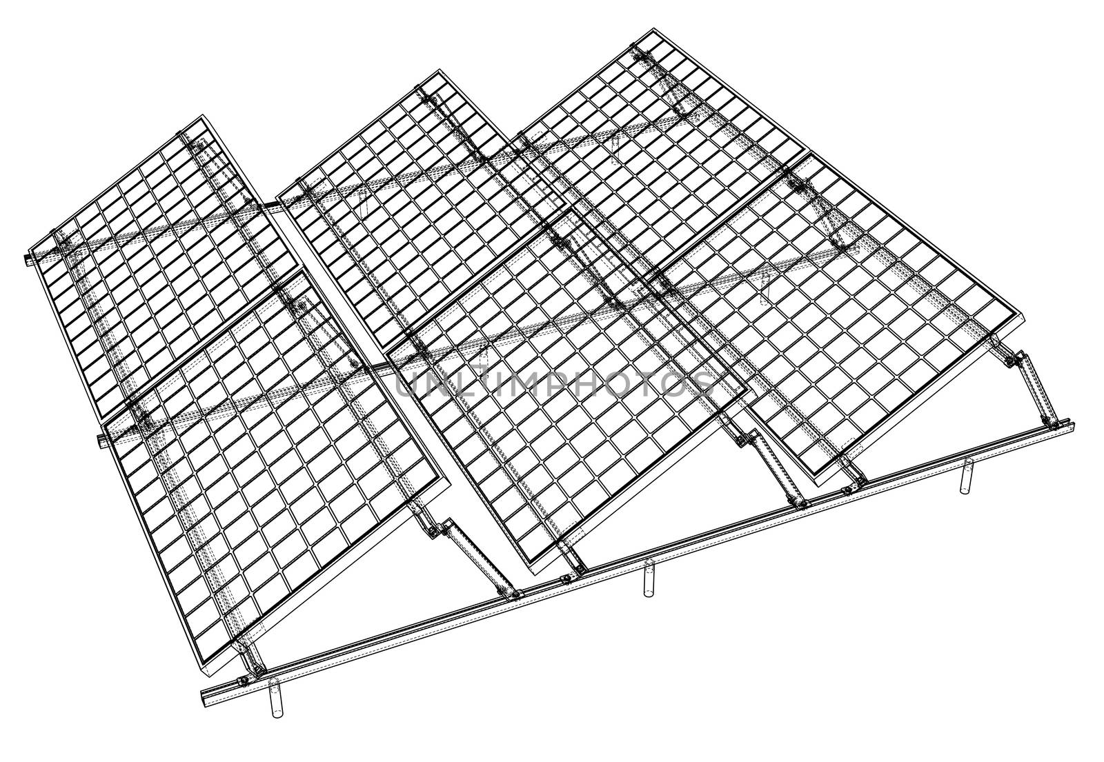 Solar Panel Concept. 3d illustration. Wire-frame style