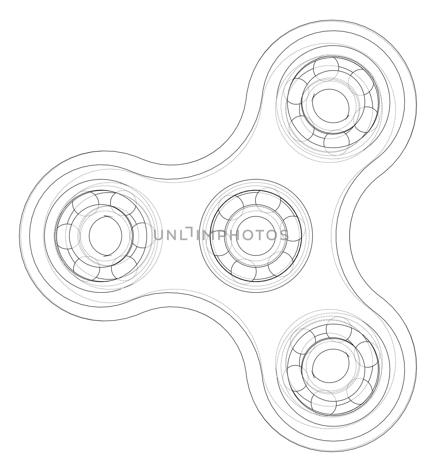 Hand spinner outline. 3d illustration. Wire-frame style