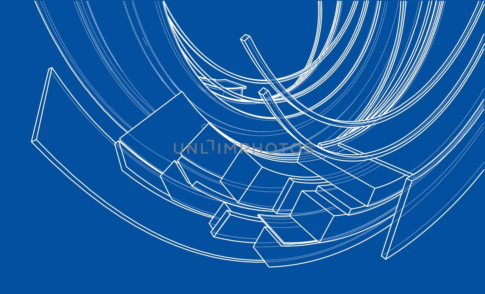 Design spiral elements. 3d illustration. Wire-frame style