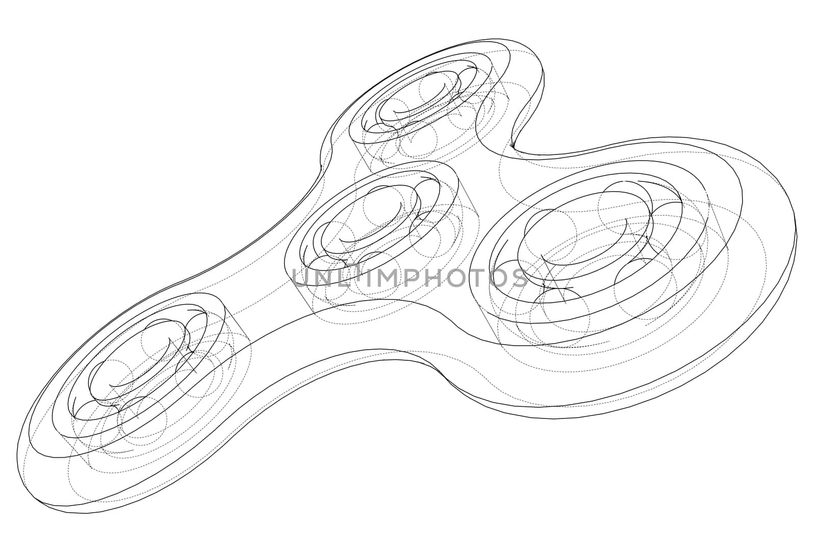 Hand spinner outline. 3d illustration. Wire-frame style