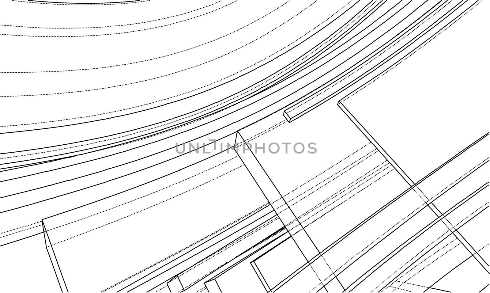 Design spiral elements. 3d illustration. Wire-frame style