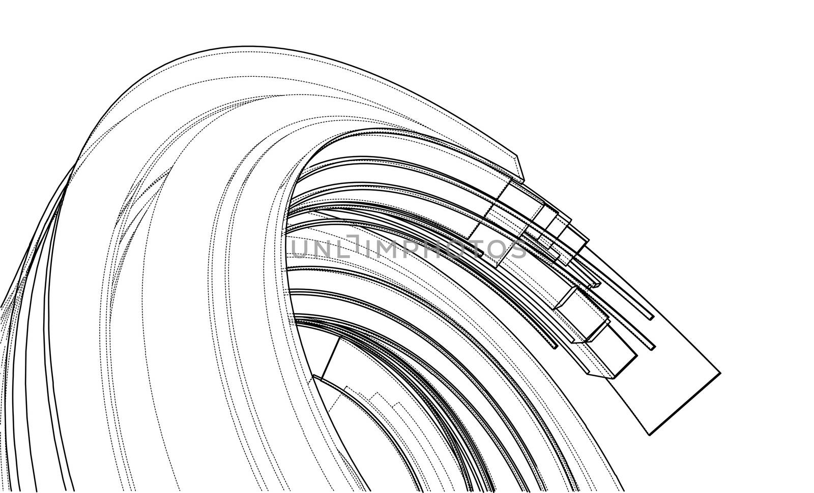 Design spiral elements. 3d illustration. Wire-frame style