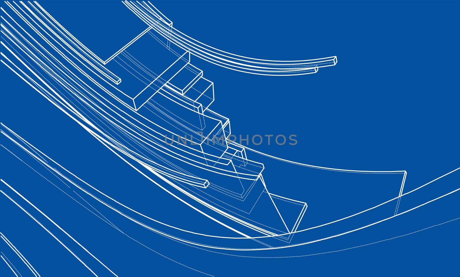 Design spiral elements. 3d illustration. Wire-frame style