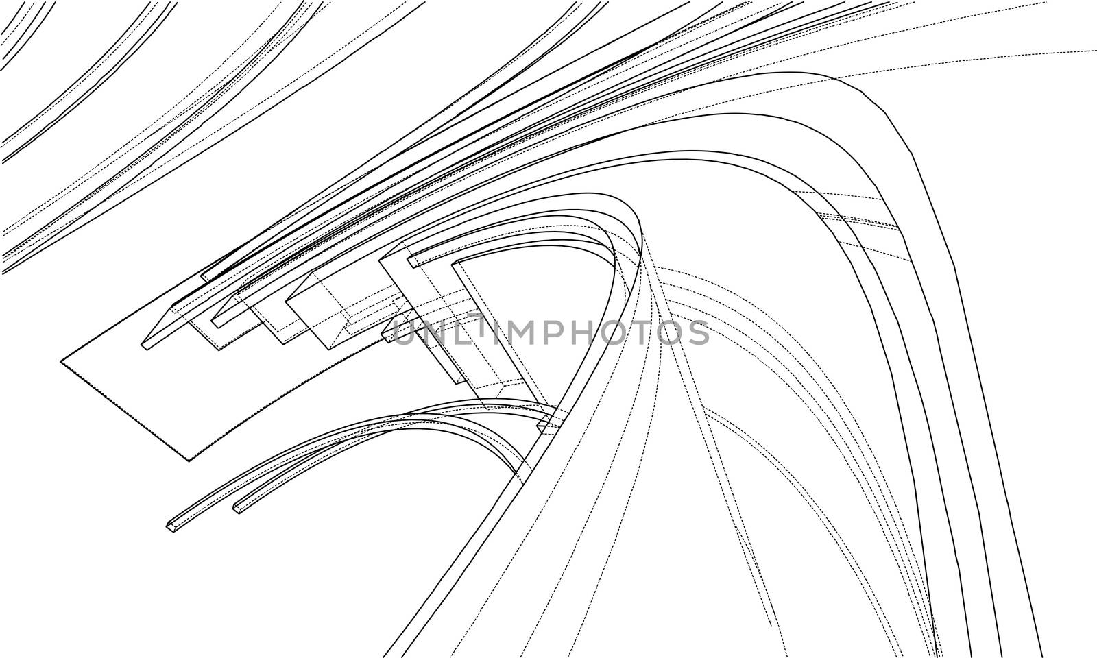 Design spiral elements. 3d illustration. Wire-frame style