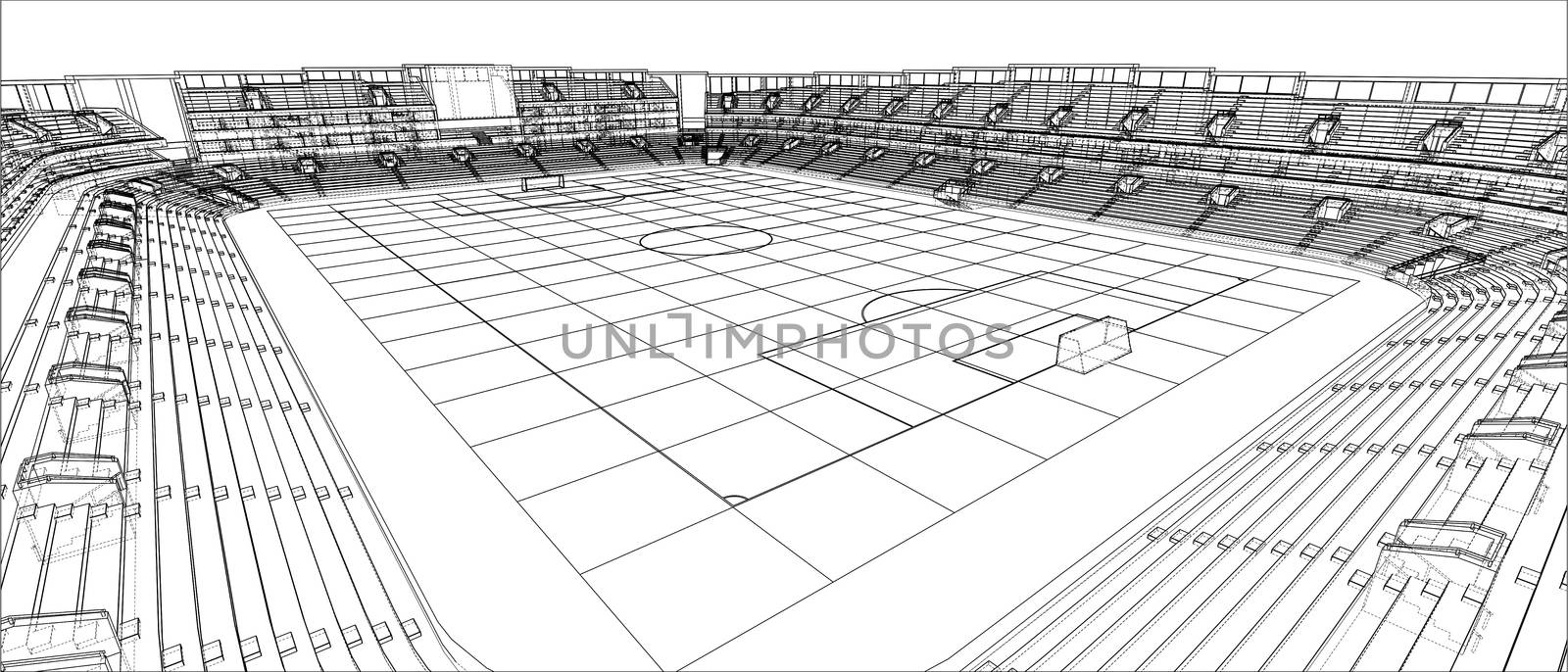 Sketch of Football stadium. 3d illustration. Wire-frame style