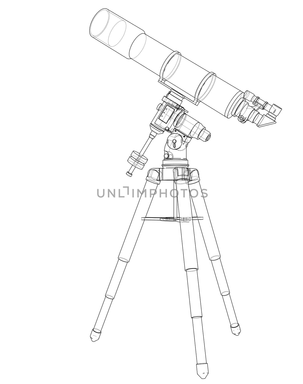 Telescope concept outline. 3d illustration. Wire-frame style