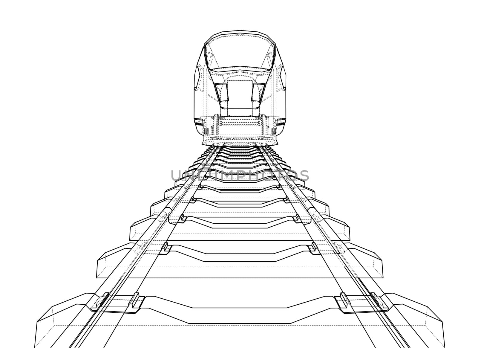 Modern speed train concept. 3d illustration. Wire-frame style