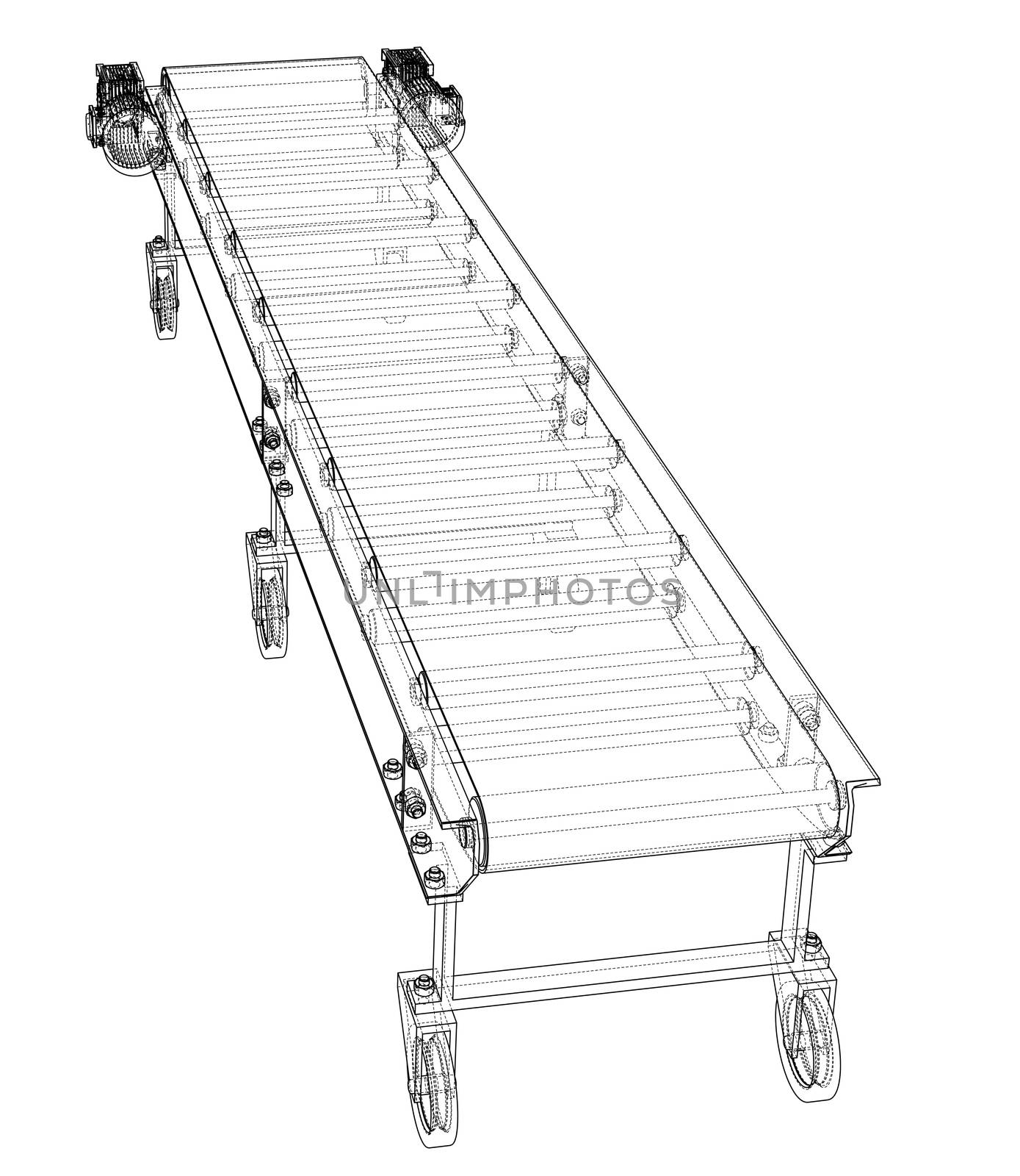 3D outline conveyor belt. 3d illustration by cherezoff