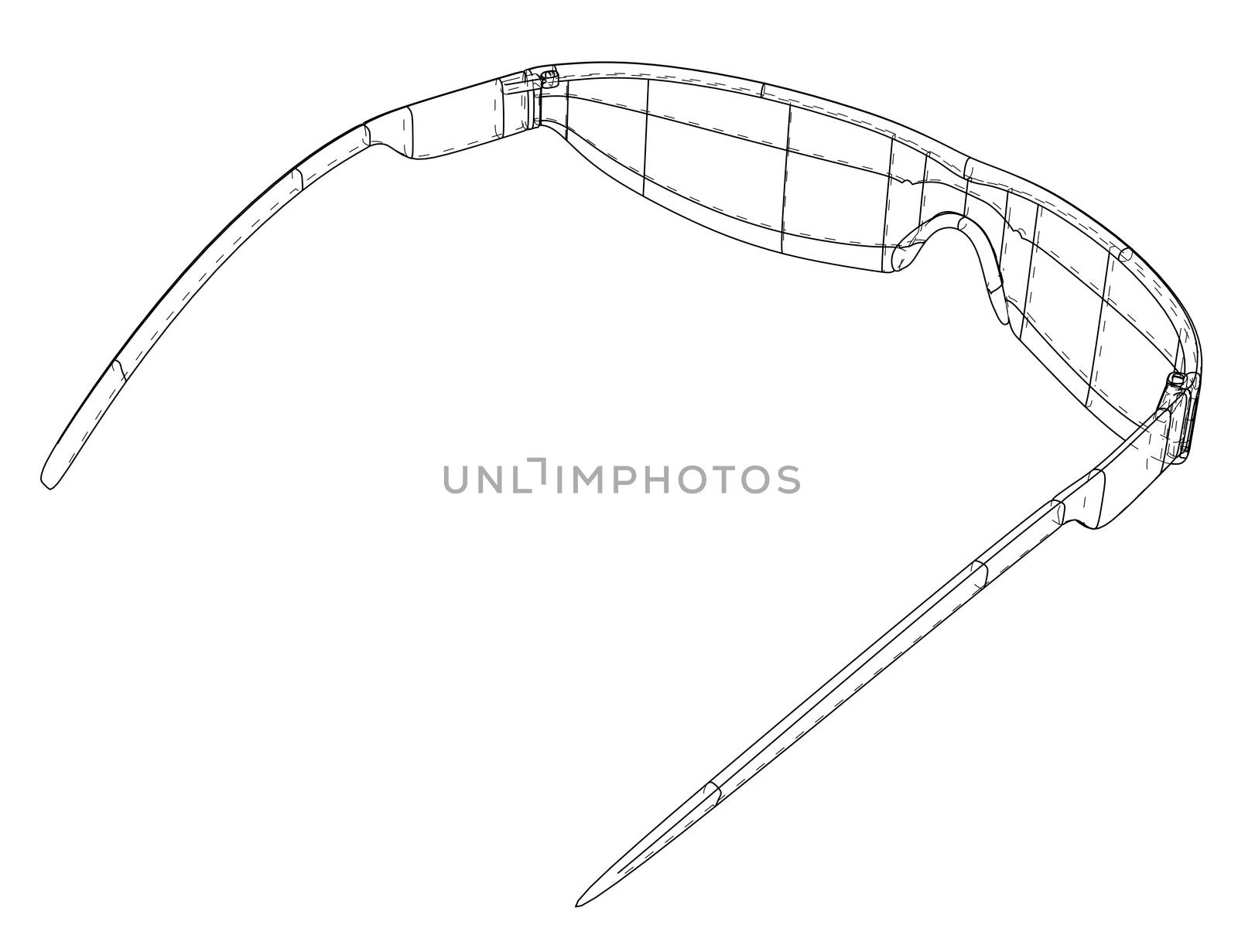 VR Virtual Reality Glasses Concept. 3d illustration. Wire-frame style