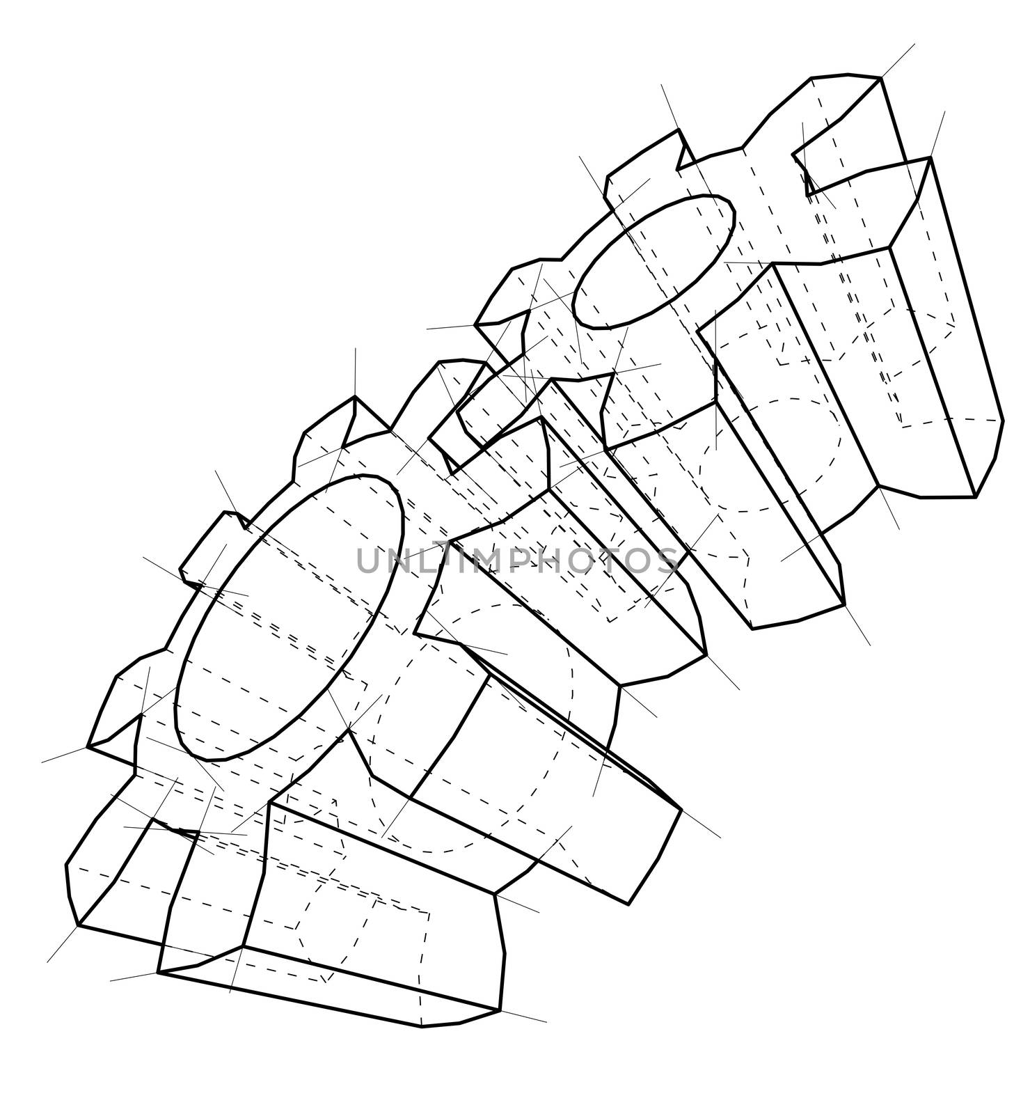 3D gear wheel. 3d illustration. Wire-frame style