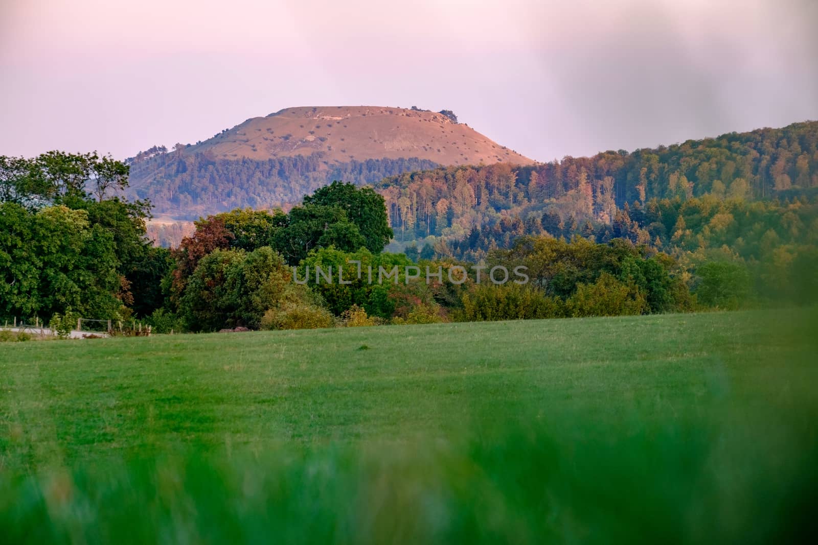 The famous hill Ipf near town Bopfingen in Germany in the evening in summer