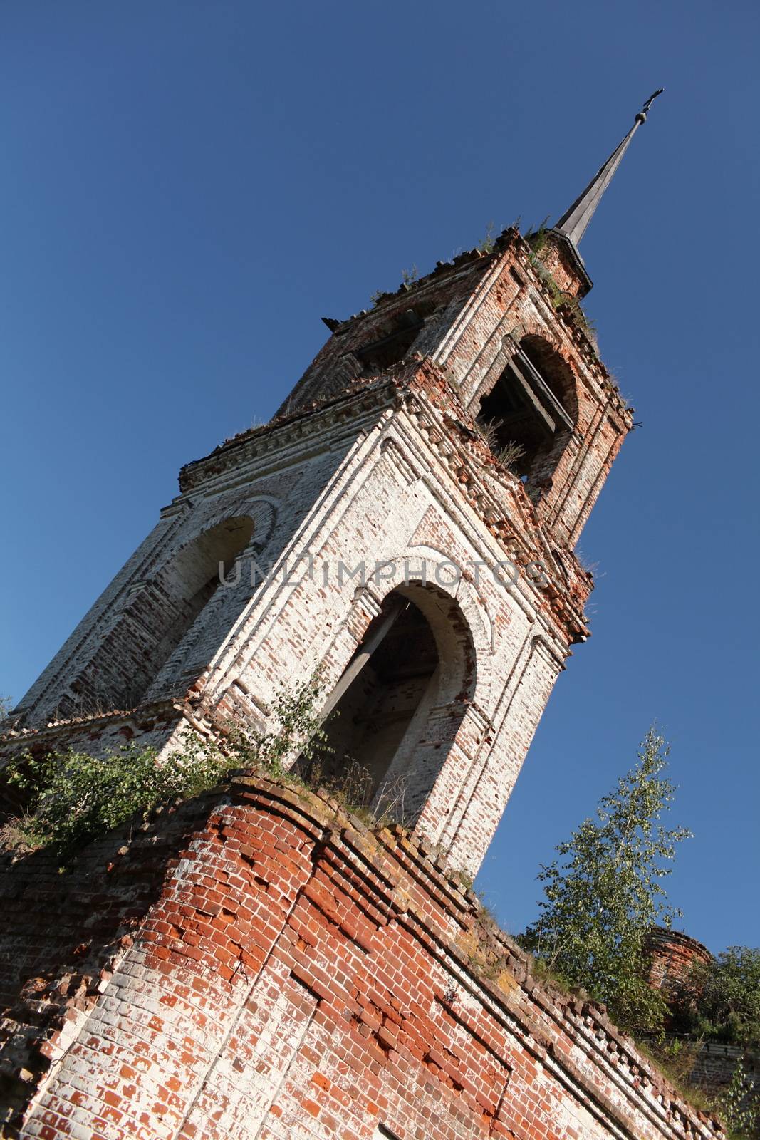 Ruined temple, falling bell tower, the concept of loss of faith