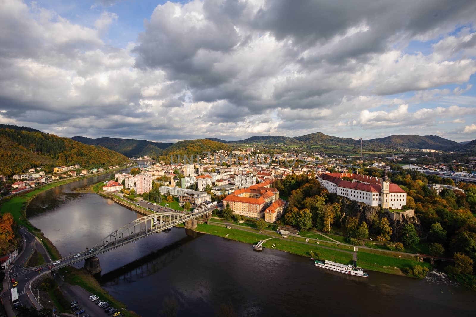 View of the beautiful city of Dìèín in northern Bohemia