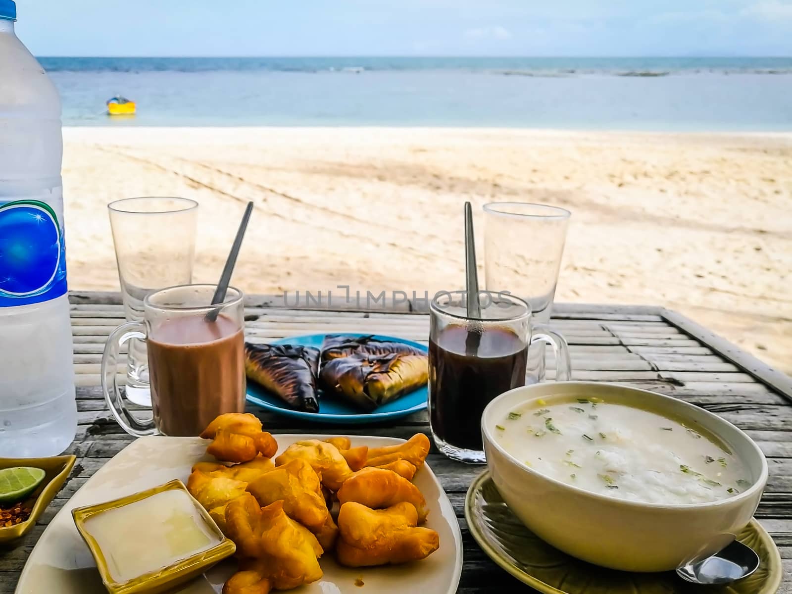 Breakfast on the morning beach table