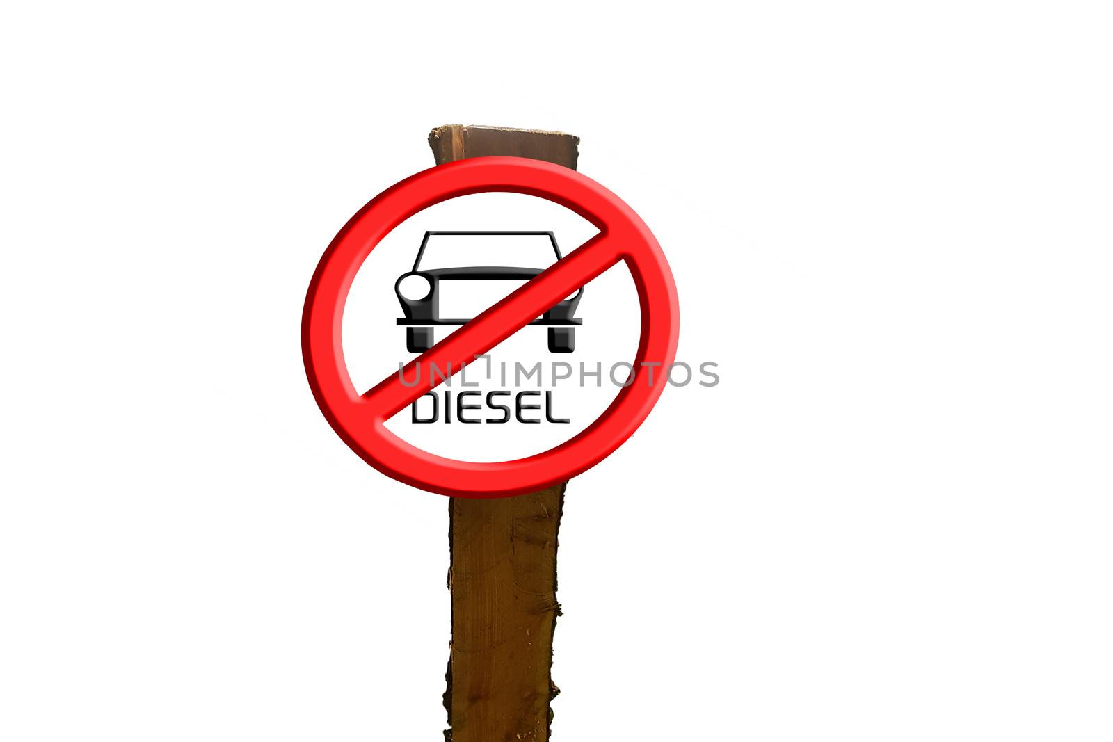Sign Diesel cars prohibited against blue sky and sun.           by JFsPic