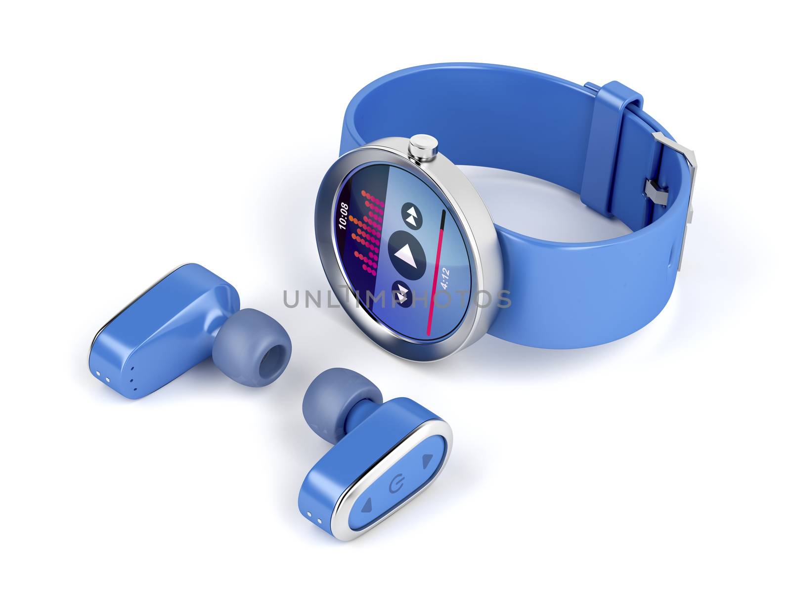 Blue wireless earphones and smartwatch by magraphics