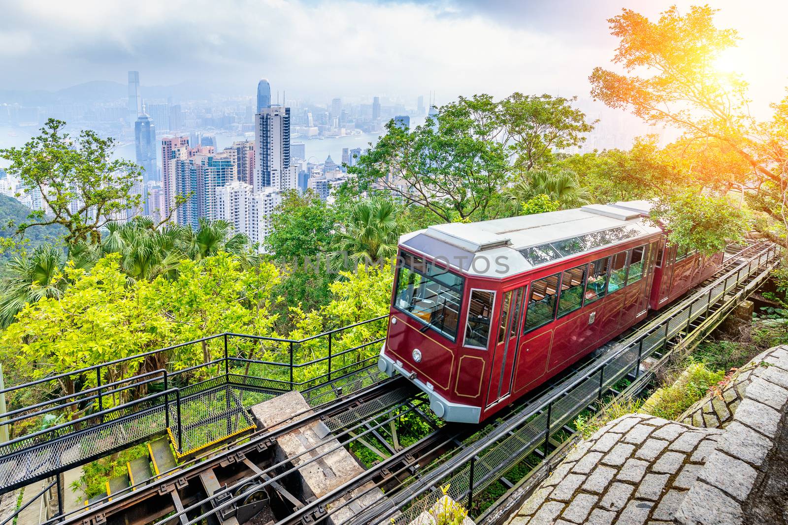 View of Victoria Peak Tram in Hong Kong. by gutarphotoghaphy