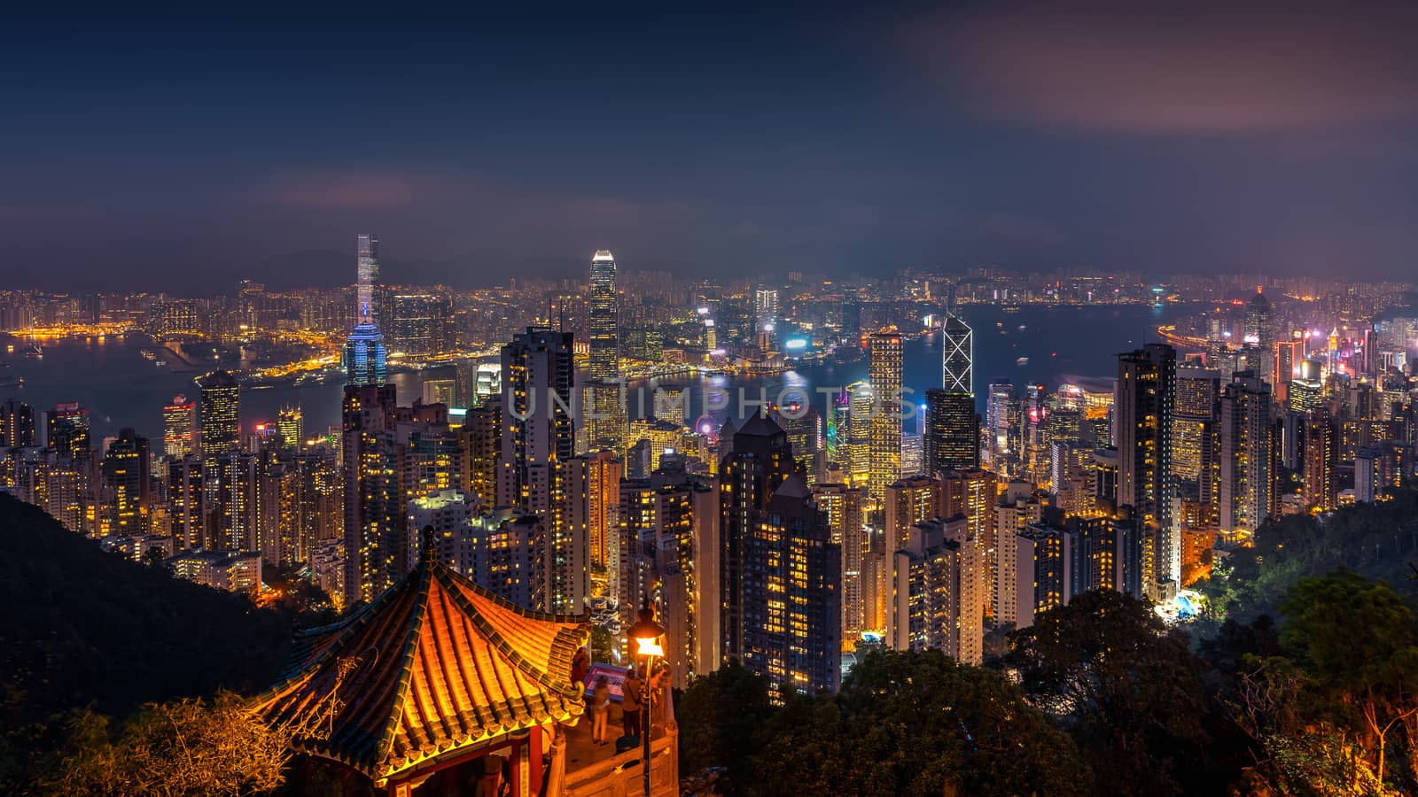 Hong Kong cityscape at night from the Victoria peak. by gutarphotoghaphy